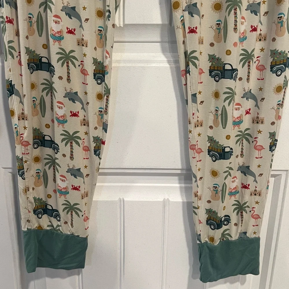 Emerson Christmas Santa Flamingo Tropical Print Viscose Pajama‎ Pants. Size XL.